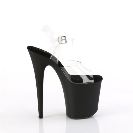 Product image of Pleaser FLAMINGO-808TGRS Clr/Blk-AB Slv 8 Inch Heel 4 Inch PF Ankle Strap Sandal w/RS Trucker Girl