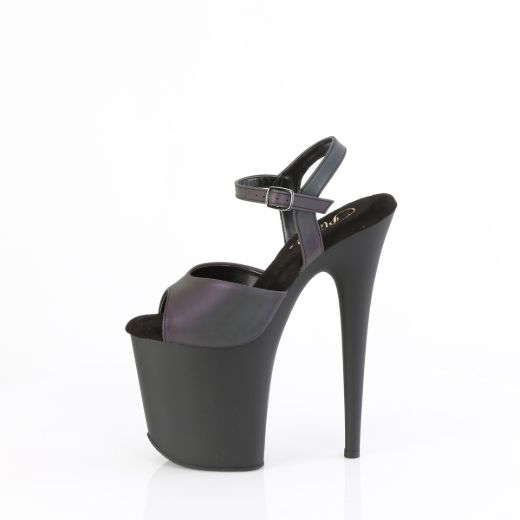Product image of Pleaser FLAMINGO-809REFL Green Multi Reflective/Blk Matte 8 Inch Heel 4 Inch PF UV Upper Ankle Strap Sandal