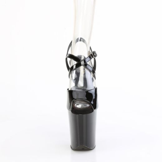 Product image of Pleaser FLAMINGO-824 Blk Pat/Blk 8 Inch Heel 4 Inch PF Criss Cross Ankle Strap Sandal