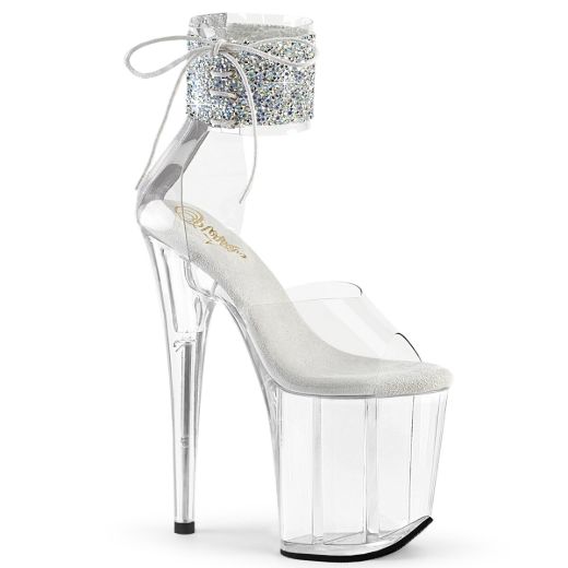 Product image of Pleaser FLAMINGO-824RS-02 Clr-Slv AB RS/Clr 8 Inch Heel 4 Inch PF Ankle Cuff Sandal w/RS Back Zip
