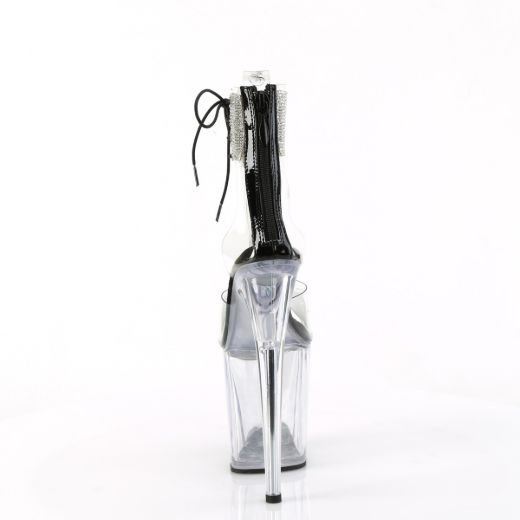 Product image of Pleaser FLAMINGO-824RS Clr-Blk/Clr 8 Inch Heel 4 Inch PF Rhinestoned Ankle Cuff Sandal Back Zip