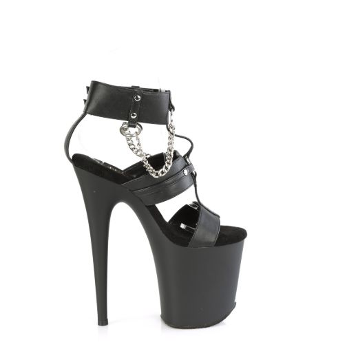 Product image of Pleaser FLAMINGO-861 Blk Faux Leather/Blk Matte 8 Inch Heel 4 Inch PF 3 Band T-Strap Ankle Strap Sandal