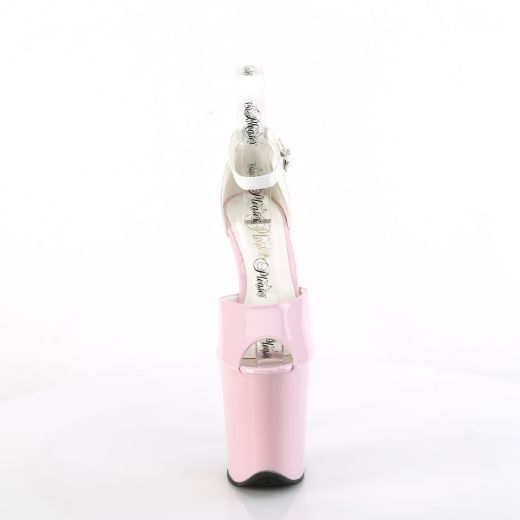 Product image of Pleaser FLAMINGO-868 B. Pink -Wht Pat/B. Pink-Wht 8 Inch Heel 4 Inch PF Close Back Ankle Strap Sandal