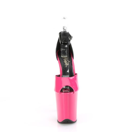 Product image of Pleaser FLAMINGO-868 Fuchsia-Blk Pat/Fuchsia-Blk 8 Inch Heel 4 Inch PF Close Back Ankle Strap Sandal