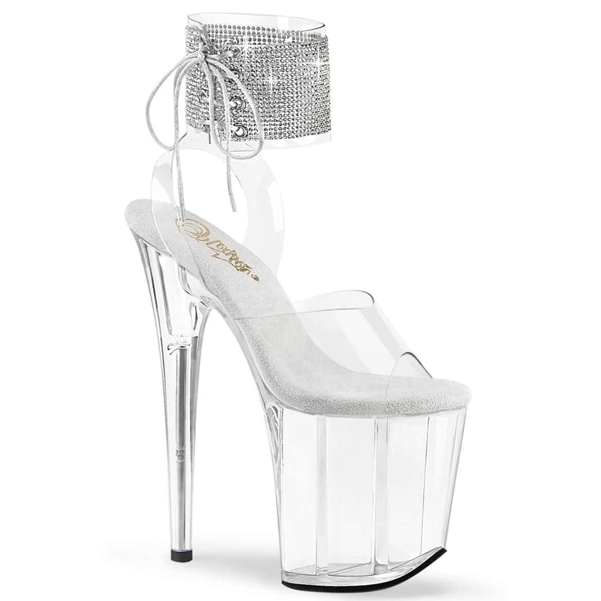 Product image of Pleaser FLAMINGO-891-2RS Clr/Clr 8 Inch Heel 4 Inch PF Rhinestoned Ankle Cuff Sandal