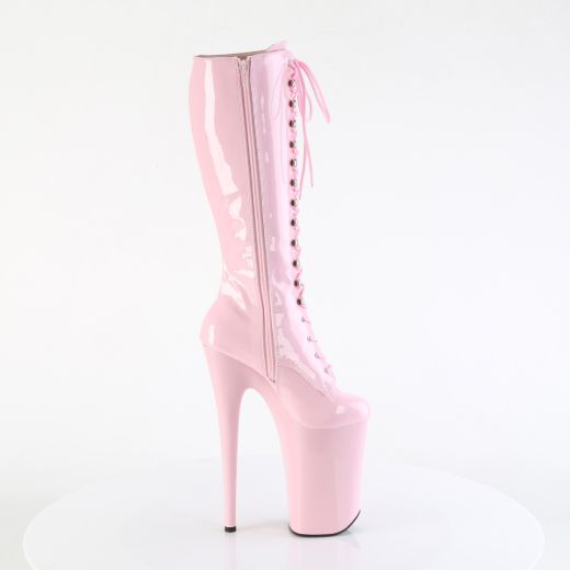 Product image of Pleaser INFINITY-2020 B. Pink Pat/B. Pink 9 Inch Heel 5 1/4 Inch PF Lace Up Knee High Boot Side Zip