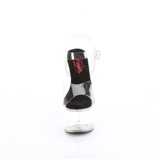 Product image of Pleaser PASSION-708 Clr-Blk/Clr 7 Inch Heel 2 3/4 Inch PF Comfort Width Ankle Strap Sandal