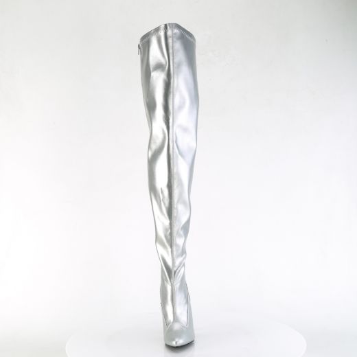 Product image of Pleaser SEDUCE-3000WC Slv Str Metallic Pu 5 Inch Heel Stretch Wide Calf Thigh Boot Side Zip