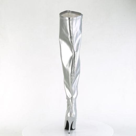 Product image of Pleaser SEDUCE-3000WC Slv Str Metallic Pu 5 Inch Heel Stretch Wide Calf Thigh Boot Side Zip