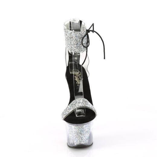 Product image of Pleaser SKY-327RSI Slv Multi RS-Blk/Slv RS 7 Inch Heel 2 3/4 Inch PF Ankle Cuff Sandal w/RS Back Zip