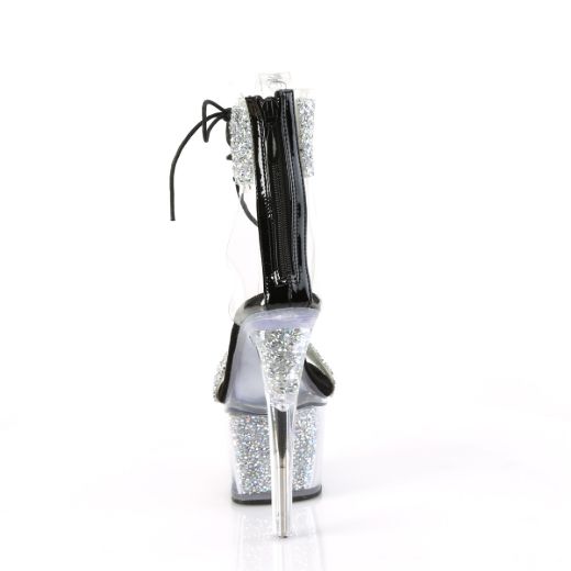 Product image of Pleaser SKY-327RSI Slv Multi RS-Blk/Slv RS 7 Inch Heel 2 3/4 Inch PF Ankle Cuff Sandal w/RS Back Zip