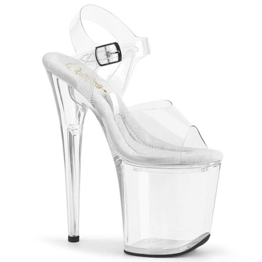 Product image of Pleaser TREASURE-808FLA Clr/Clr 8 Inch Heel 4 Inch PF Ankle Strap Sandal w/Accessible Compartment