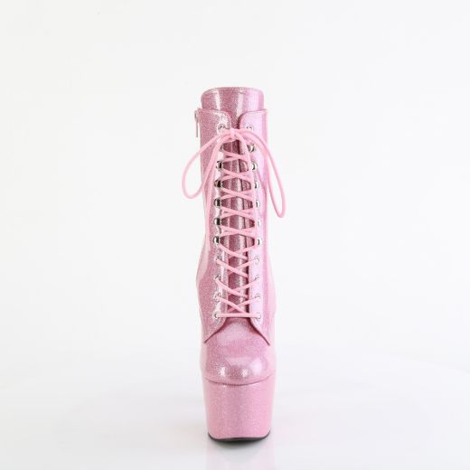 Product image of Pleaser ADORE-1020GP B. Pink Glitter Pat/M 7 Inch Heel 2 3/4 Inch PF Lace-Front Ankle Boot Side Zip