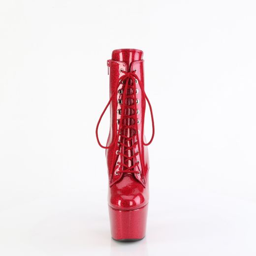 Product image of Pleaser ADORE-1020GP Fuchsia Glitter Pat/M 7 Inch Heel 2 3/4 Inch PF Lace-Front Ankle Boot Side Zip