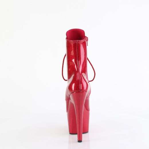 Product image of Pleaser ADORE-1020GP Fuchsia Glitter Pat/M 7 Inch Heel 2 3/4 Inch PF Lace-Front Ankle Boot Side Zip