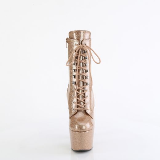 Product image of Pleaser ADORE-1020GP Gold Glitter Pat/M 7 Inch Heel 2 3/4 Inch PF Lace-Front Ankle Boot Side Zip