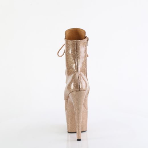 Product image of Pleaser ADORE-1020GP Gold Glitter Pat/M 7 Inch Heel 2 3/4 Inch PF Lace-Front Ankle Boot Side Zip