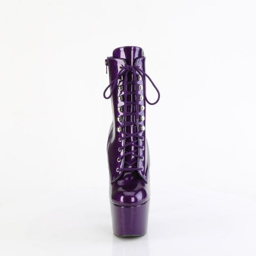 Product image of Pleaser ADORE-1020GP Purple Glitter Pat/M 7 Inch Heel 2 3/4 Inch PF Lace-Front Ankle Boot Side Zip