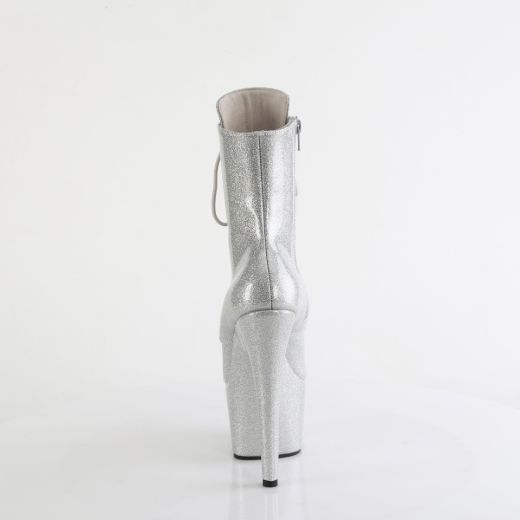 Product image of Pleaser ADORE-1020GP Slv Glitter Pat/M 7 Inch Heel 2 3/4 Inch PF Lace-Front Ankle Boot Side Zip