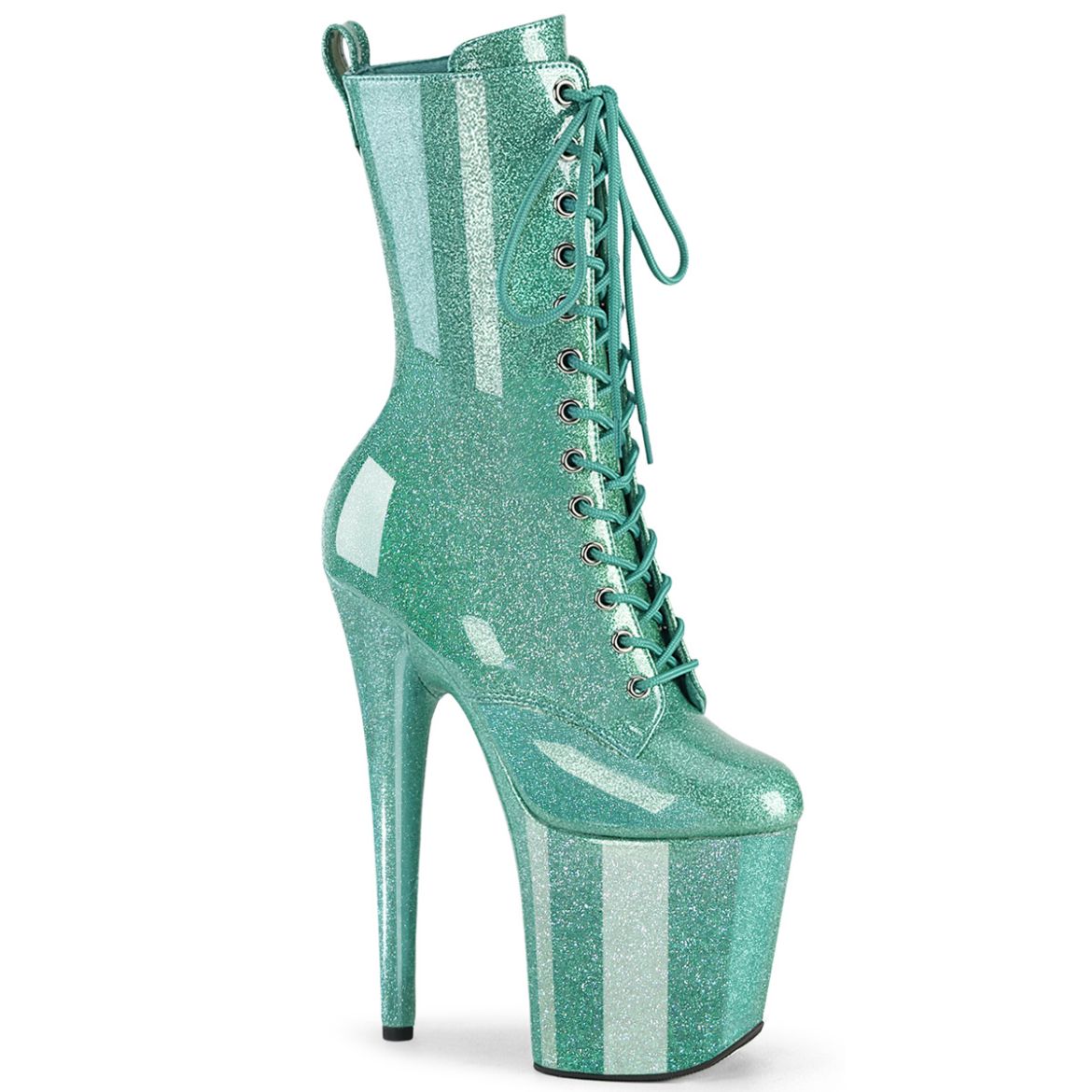 Product image of Pleaser FLAMINGO-1040GP Aqua Glitter Pat/M 8 Inch Heel 4 Inch PF Lace Up Front Ankle Boot Side Zip
