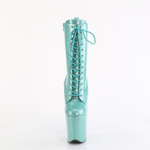 Product image of Pleaser FLAMINGO-1040GP Aqua Glitter Pat/M 8 Inch Heel 4 Inch PF Lace Up Front Ankle Boot Side Zip