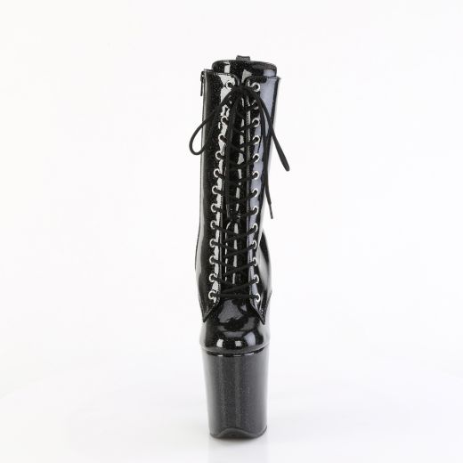 Product image of Pleaser FLAMINGO-1040GP Blk Glitter Pat/M 8 Inch Heel 4 Inch PF Lace Up Front Ankle Boot Side Zip