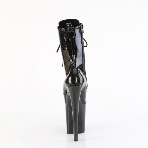 Product image of Pleaser FLAMINGO-1040GP Blk Glitter Pat/M 8 Inch Heel 4 Inch PF Lace Up Front Ankle Boot Side Zip