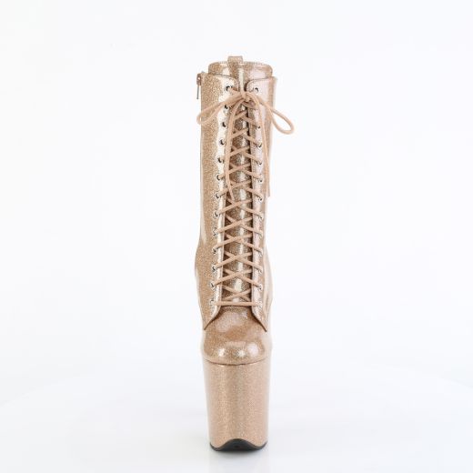 Product image of Pleaser FLAMINGO-1040GP Gold Glitter Pat/M 8 Inch Heel 4 Inch PF Lace Up Front Ankle Boot Side Zip