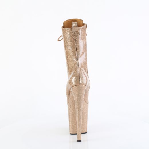 Product image of Pleaser FLAMINGO-1040GP Gold Glitter Pat/M 8 Inch Heel 4 Inch PF Lace Up Front Ankle Boot Side Zip