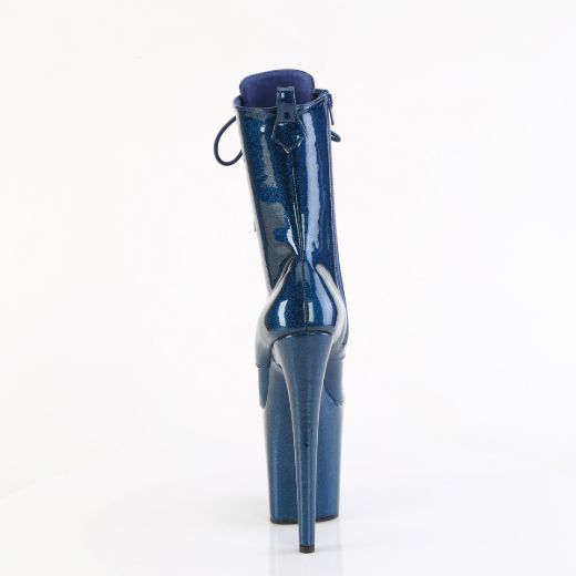 Product image of Pleaser FLAMINGO-1040GP Navy Blue Glitter Pat/M 8 Inch Heel 4 Inch PF Lace Up Front Ankle Boot Side Zip