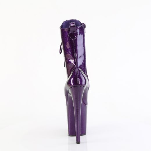 Product image of Pleaser FLAMINGO-1040GP Purple Glitter Pat/M 8 Inch Heel 4 Inch PF Lace Up Front Ankle Boot Side Zip