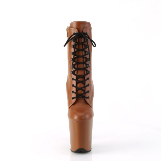 Product image of Pleaser FLAMINGO-1020 Caramel Faux Leather/Caramel Matte 8 Inch Heel 4 Inch PF Lace-Up Front Ankle Boot Side Zip