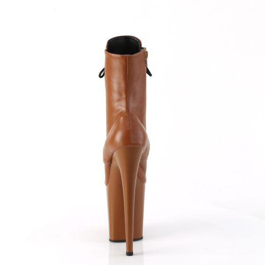 Product image of Pleaser FLAMINGO-1020 Caramel Faux Leather/Caramel Matte 8 Inch Heel 4 Inch PF Lace-Up Front Ankle Boot Side Zip