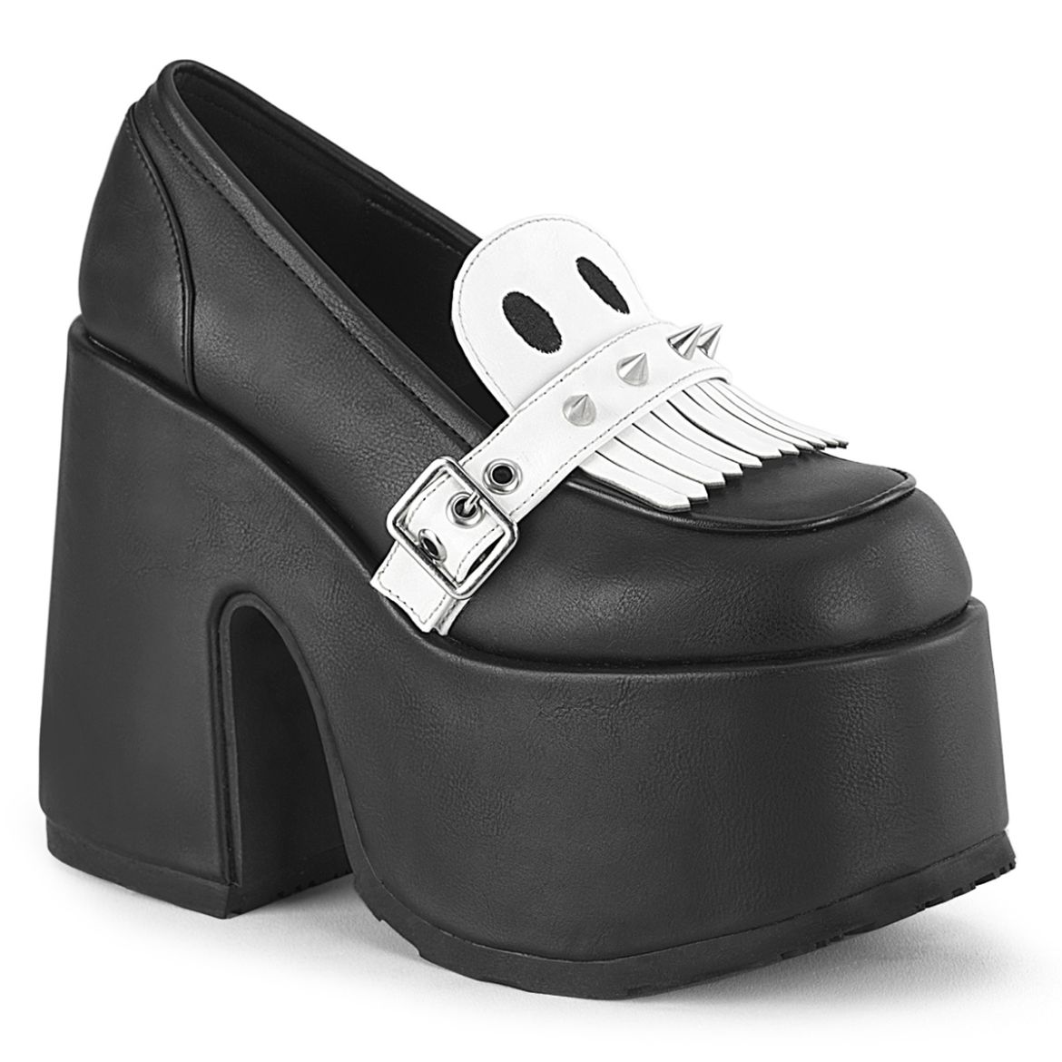 Product image of Demonia CAMEL-58 Blk Vegan Leather 5 Inch Chunky Heel 3 Inch Platform Oxford Shoe