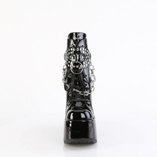 Product image of Demonia CAMEL-65 Blk Patent 5 Inch Chunky Heel 3 Inch P/F Lace-Up Mid-Calf Boot Back Zip