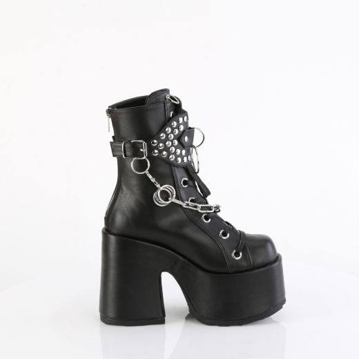 Product image of Demonia CAMEL-65 Blk Vegan Leather 5 Inch Chunky Heel 3 Inch P/F Lace-Up Mid-Calf Boot Back Zip