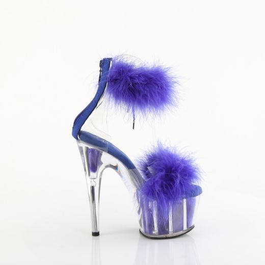 Product image of Pleaser ADORE-724F Clr-Royal Blue Fur/M 7 Inch Heel 2 3/4 Inch PF Marabou Fur Ankle Cuff Sandal Back Zip