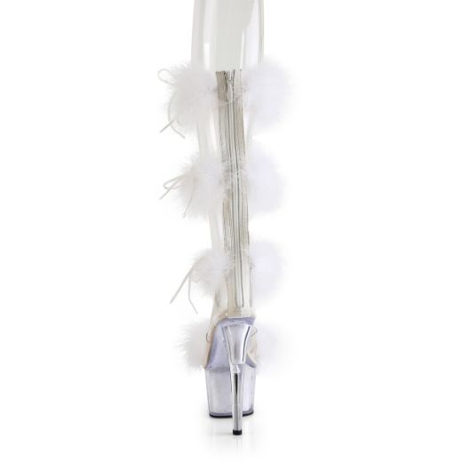 Product image of Pleaser ADORE-728F Clr-Wht Fur/M 7 Inch Heel 2 3/4 Inch PF Marabou Fur Sandal Back Zip