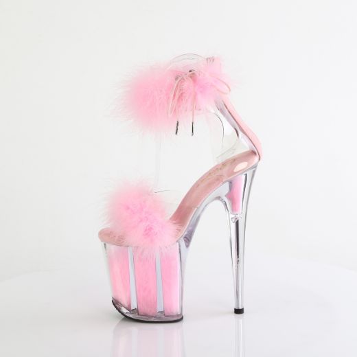 Product image of Pleaser FLAMINGO-824F Clr-B. Pink Fur/M 8 Inch Heel 4 Inch PF Marabou Fur Ankle Cuff Sandal Back Zip