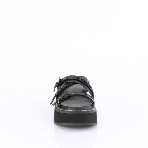 Product image of Demonia EMILY-07 Blk Vegan Leather-Holo Pat 3 1/2 Inch Platform Strappy Sandal