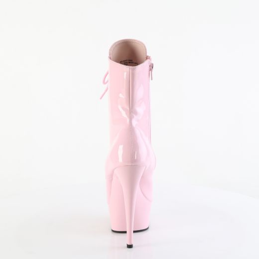 Product image of Pleaser DELIGHT-1020 B. Pink Pat/B. Pink 6 Inch Heel 1 3/4 Inch PF Lace-Up Front Ankle Boot Side Zip