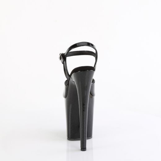 Product image of Pleaser FLAMINGO-809GP Blk Glitter Pat/M 8 Inch Heel 4 Inch PF Ankle Strap Sandal
