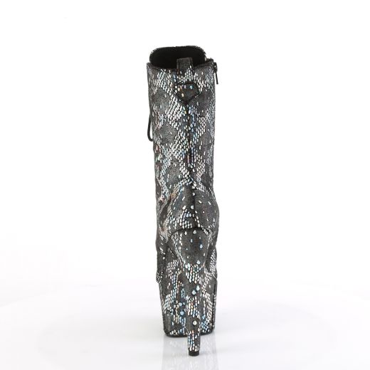 Product image of Pleaser ADORE-1040SPF Silver Metallic Holo Snake Print Fabric/ 7 Inch Heel 2 3/4 Inch PF Lace-Up Front Ankle Boot Side Zip