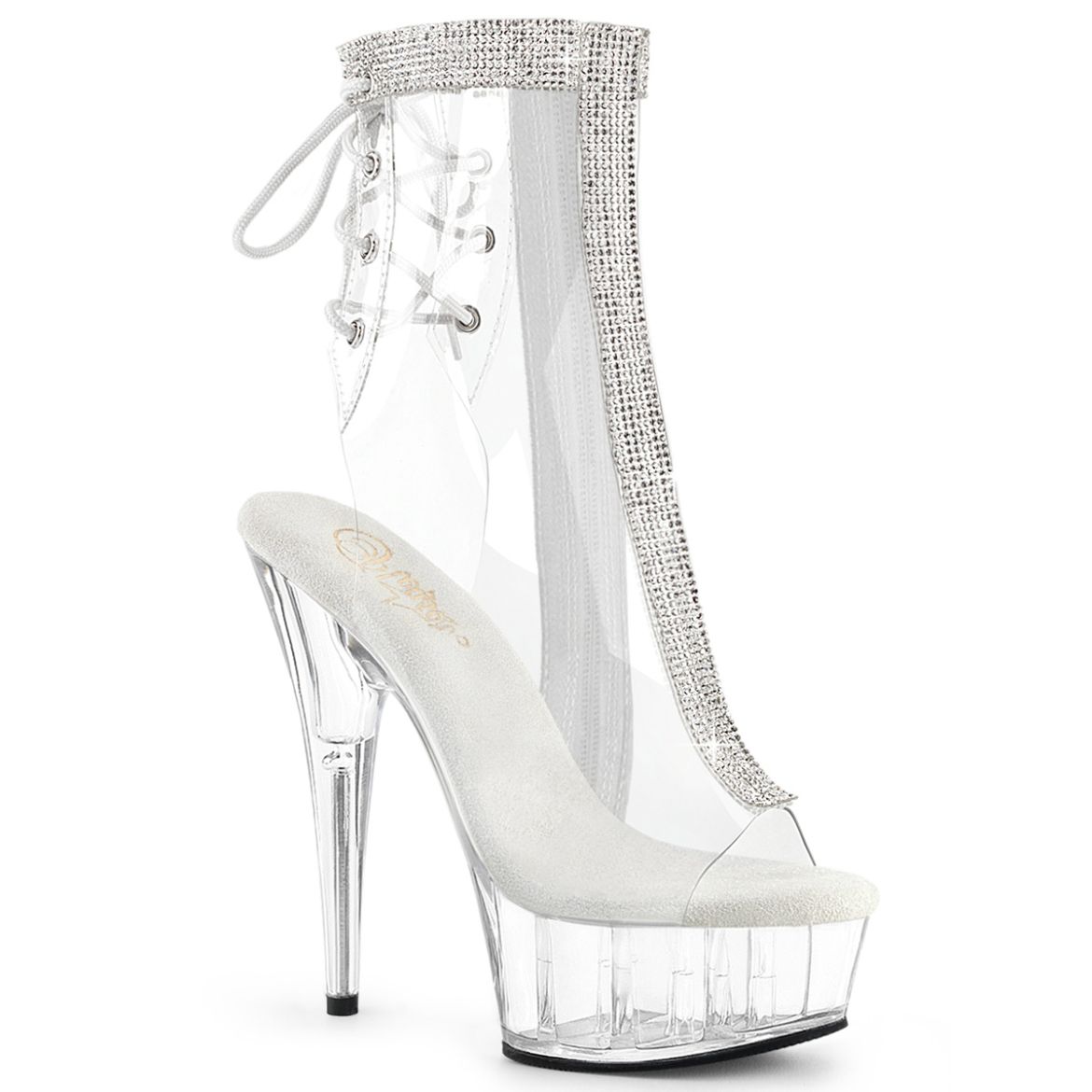 Product image of Pleaser DELIGHT-1018C-2RS Clr-RS/Clr 6 Inch Heel 1 3/4 Inch PF Open Toe/Heel Ankle Boot Side Zip