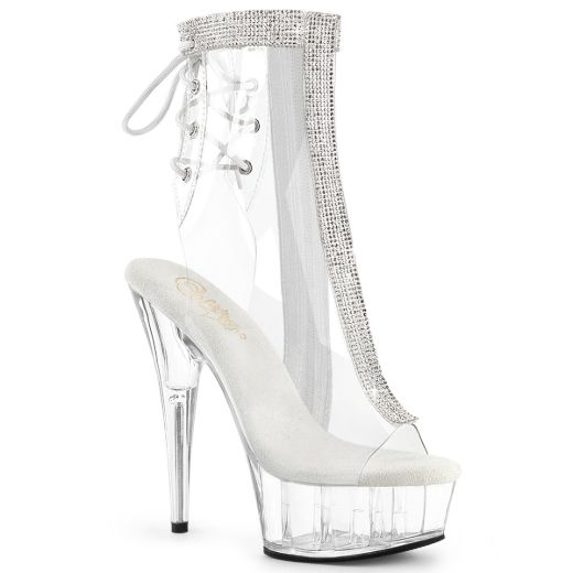 Product image of Pleaser DELIGHT-1018C-2RS Clr-RS/Clr 6 Inch Heel 1 3/4 Inch PF Open Toe/Heel Ankle Boot Side Zip