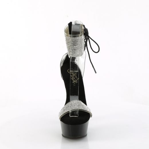Product image of Pleaser DELIGHT-627RS Clr-Blk/Blk 6 Inch Heel 1 3/4 Inch PF Ankle Cuff Sandal w/RS Back Zip