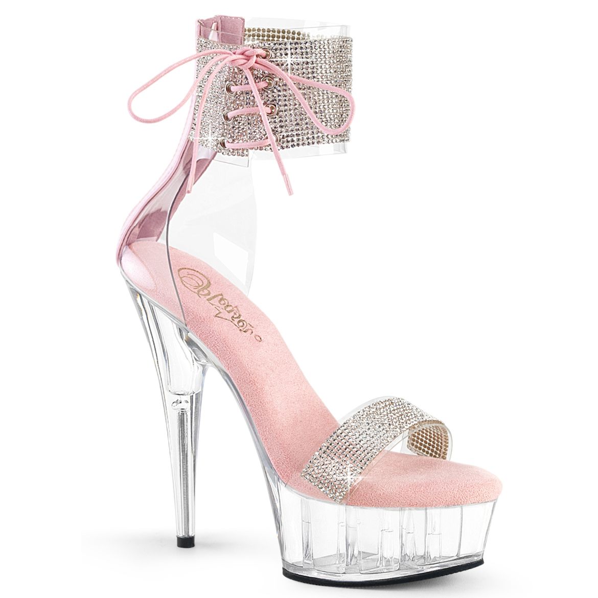 Product image of Pleaser DELIGHT-627RS Clr-B. Pink/Clr 6 Inch Heel 1 3/4 Inch PF Ankle Cuff Sandal w/RS Back Zip