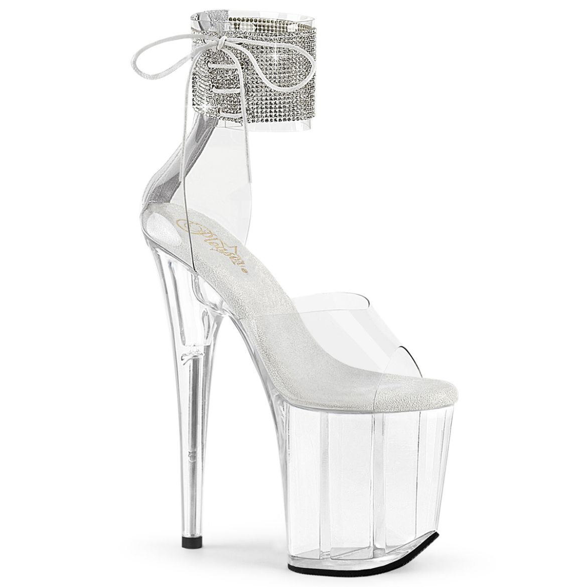 Product image of Pleaser FLAMINGO-824RS Clr/Clr 8 Inch Heel 4 Inch PF Rhinestoned Ankle Cuff Sandal Back Zip