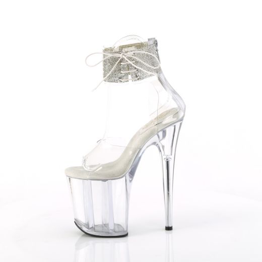 Product image of Pleaser FLAMINGO-824RS Clr/Clr 8 Inch Heel 4 Inch PF Rhinestoned Ankle Cuff Sandal Back Zip