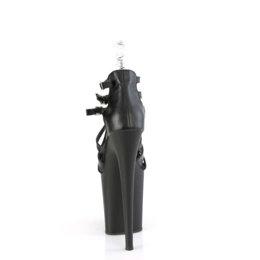 Product image of Pleaser FLAMINGO-877 Blk Faux Leather/Blk Matte 8 Inch Heel 4 Inch PF Strappy Close Back Ankle Strap Sandal